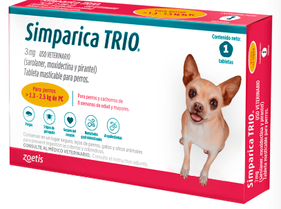 SIMPARICA TRIO DORADA (UNIDAD) Perros >1,25 - 2,5 kg