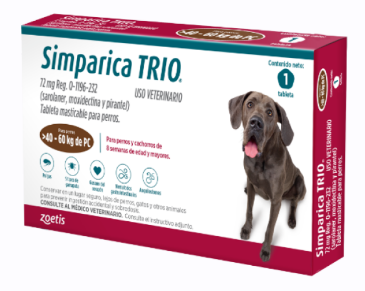 SIMPARICA TRIO CAFÉ (UNIDAD) Perros >40 - 60 kg